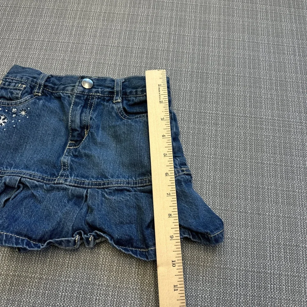 Gymboree Ruffle Denim Skirt‎ size 5 Snowflake Embroidery Adjustable Waist Cute